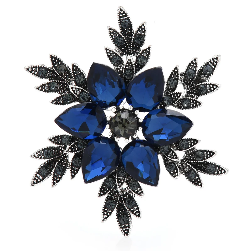 

Wuli&baby Blue Crystal Snowflake Brooches For Women Men Rhinestone Flower Party Casual Brooch Pin Gifts