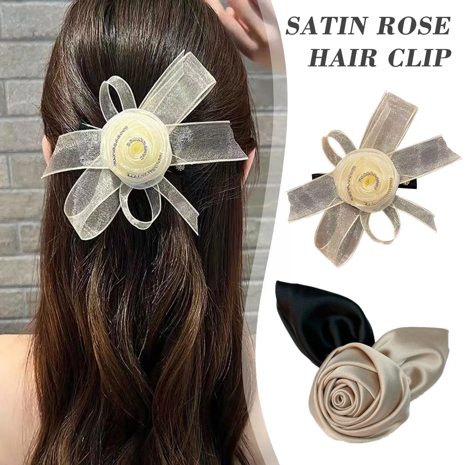 

Корейские атласные заколки в виде роз, элегантные темпераментные французские аксессуары для волос, прическа для конского хвоста, роскошные...