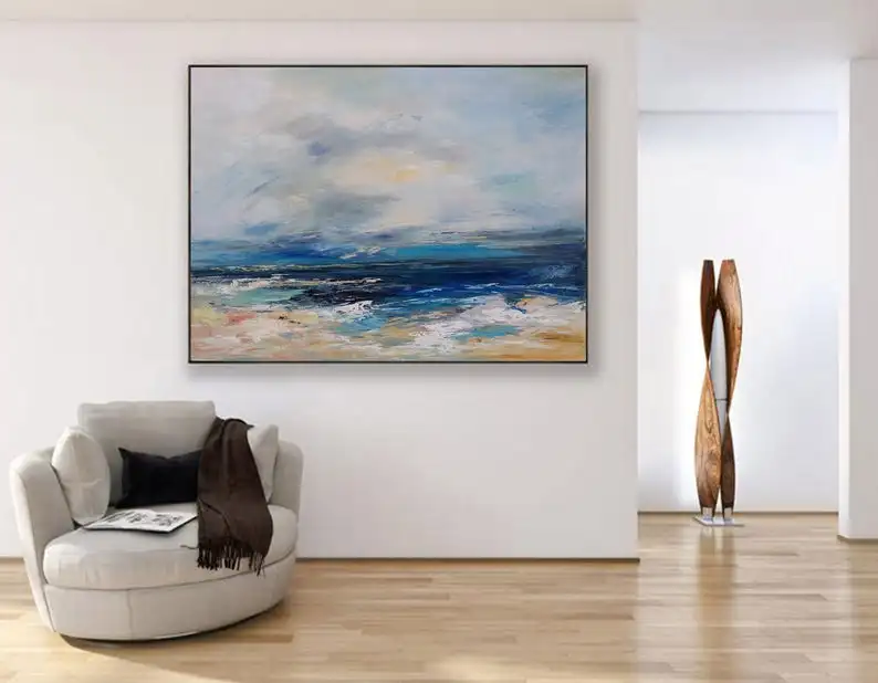 

Large ocean sunset painting coastal painting beach sunset painting landscape painting on canvas blue abstract paintings art