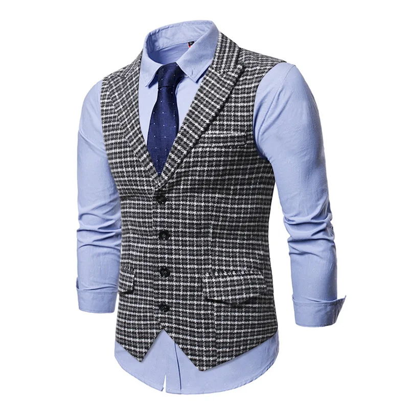 

Waistcoat Lapel Neck Retro Vest For Man Casual Formal Pocket Business Slim Fit Vest Groomman Wedding Business