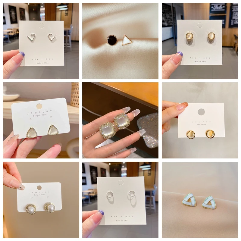 

Opal Stud Earrings For Women Korean Fashion Designer Jewelry Triangle Earrings