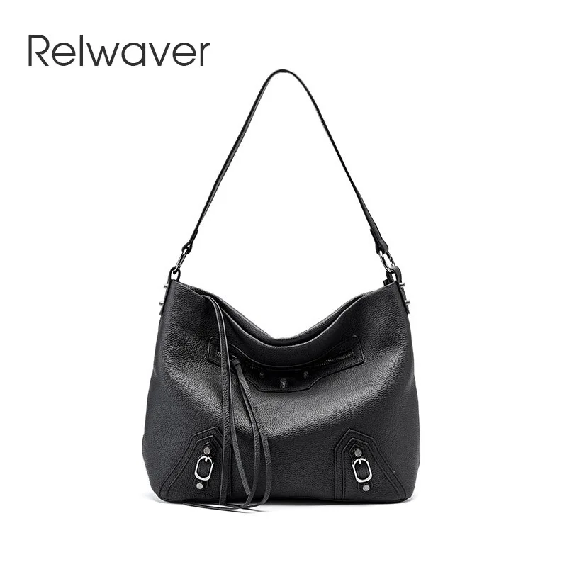 

Relwaver women shoulder bag genuine leather 2023 spring new in motorcycle punk style women messenger bags chic versatile handbag