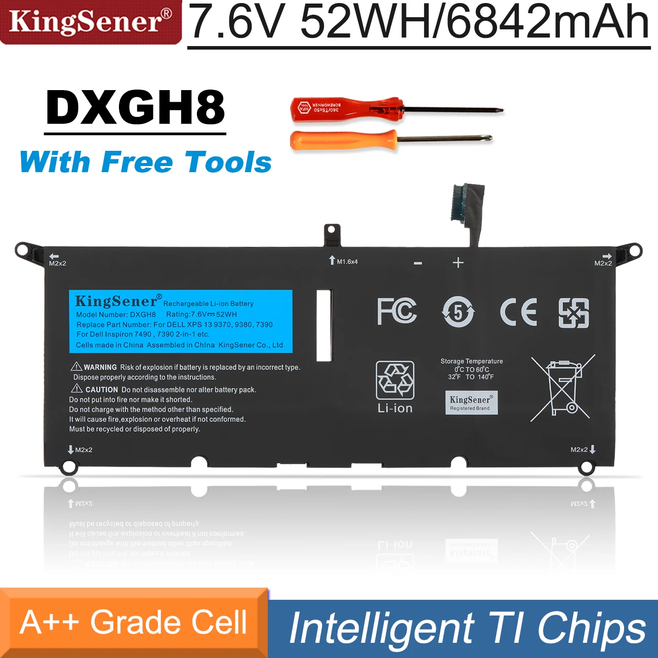 Аккумулятор KingSener DXGH8 для ноутбука Dell XPS 13 9380 9370 7390 Dell Inspiron 7390 2 в 1 7490 G8VCF H754V 0H754V P82G 52WH