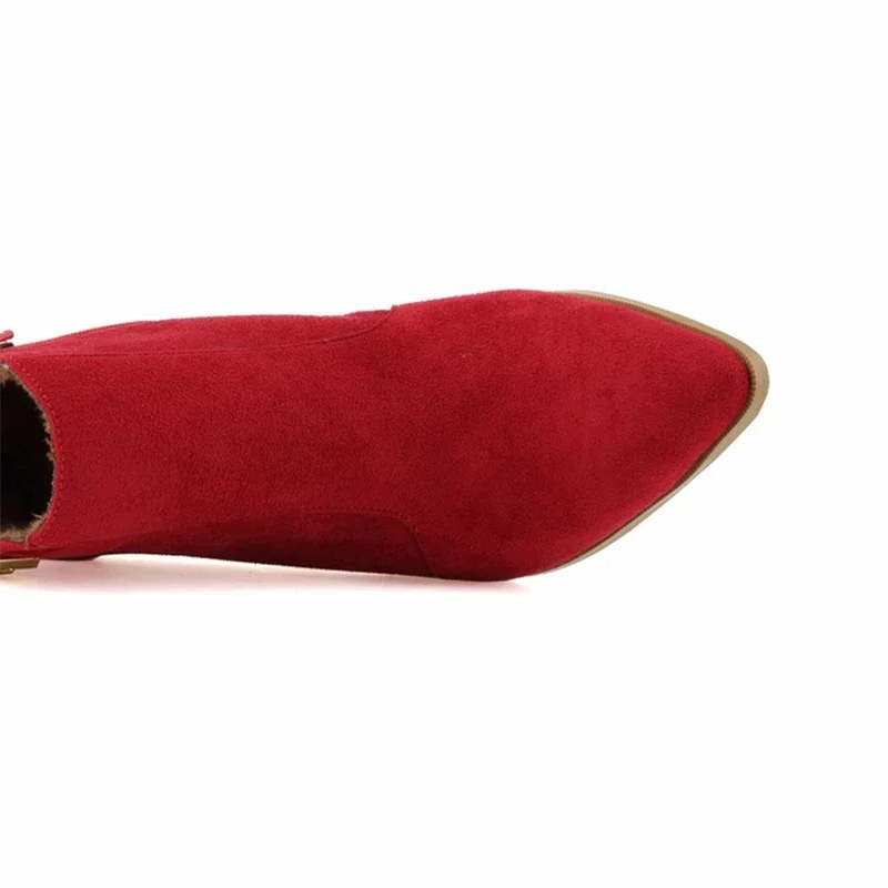 Зима-Осень модные женские ботильоны пикантные туфли на толстом высоком каблуке с