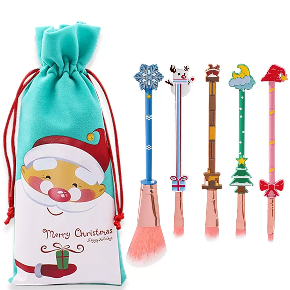 

NEW2023 Newest Christmas Makeup Brushes Set 5pcs Cute Christmas Tree Snowman Moon Hat Eyeshadow Brush Face Cosmetics Tool Gift