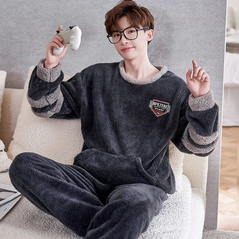 FUNISHI Men's pijama Winter Pajamas Cartoon Loose Version Pajama Set Inspissate Flannel Pullover Sleepwear Plus Size 4XL