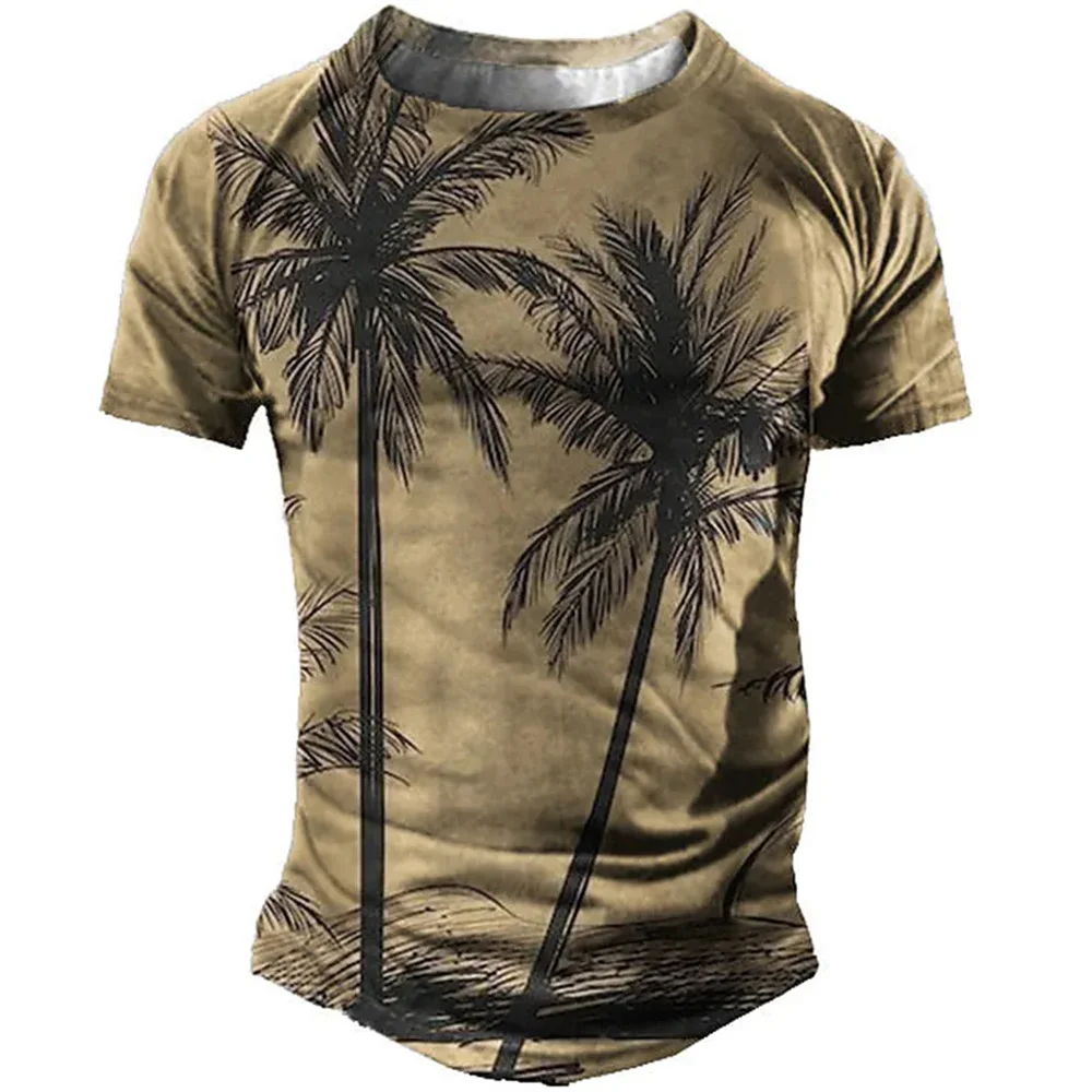 Купи 2022 Cotton Retro T-shirts Men Summer Men's T-shirts 3d Coconut Tree Casual Short Sleeve Top Fashion Streetwear Oversizd Shirt за 148 рублей в магазине AliExpress