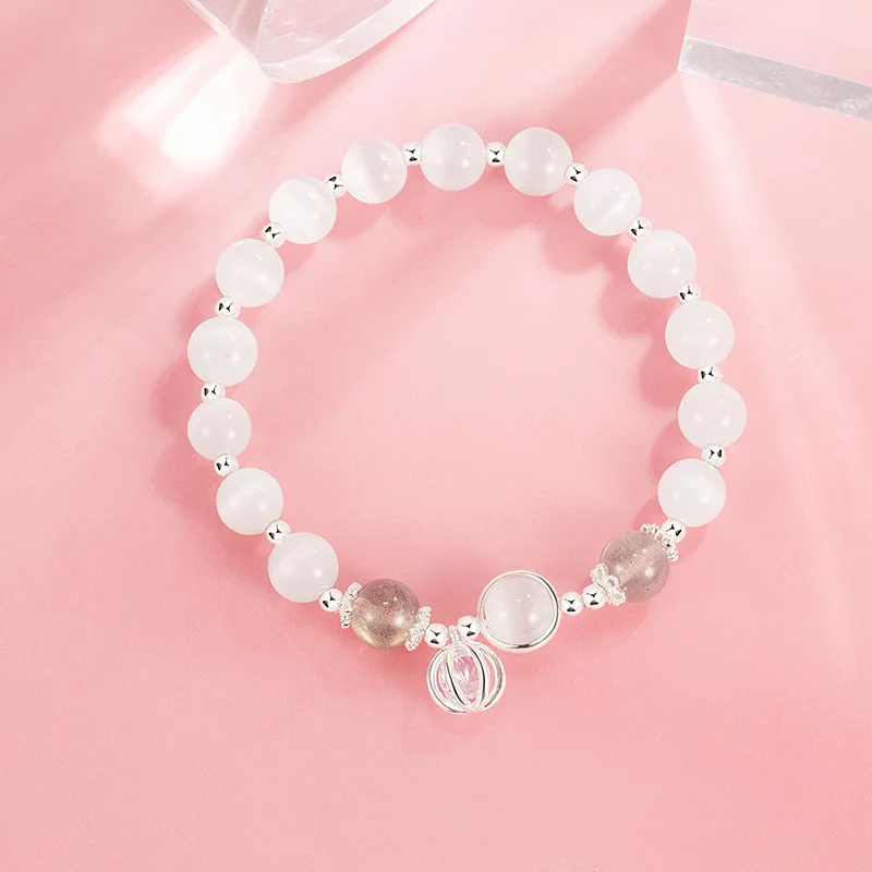 

Женский браслет с кристаллами, белый кошачий глаз, лайм, лунный свет, темпераментный ажурный изысканный шар, милый подарок для девушки, подр...