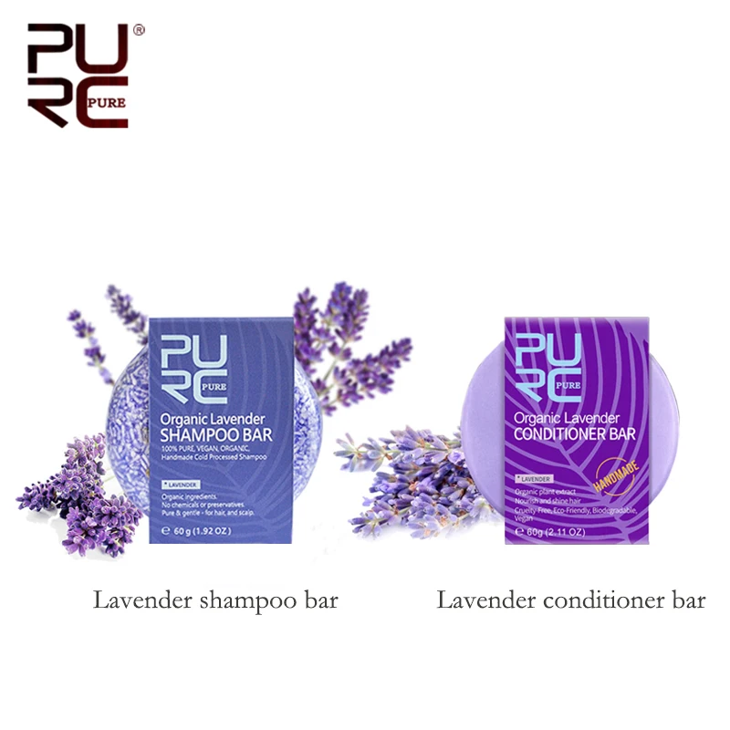 

PURC Handmade Lavender Hair Shampoo Bar and Hair Conditioner Bar Organic Plant Extract Solid Hair Soap Best Hair Care Set