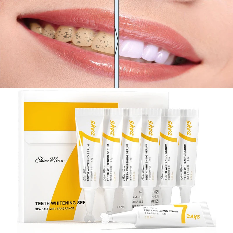 

7pcs Teeth Whitening Essence Kit Remove Oral Odor Cleaning Plaque Stains Dental Bleaching Care Tools Tooth Brighten Serum 15g