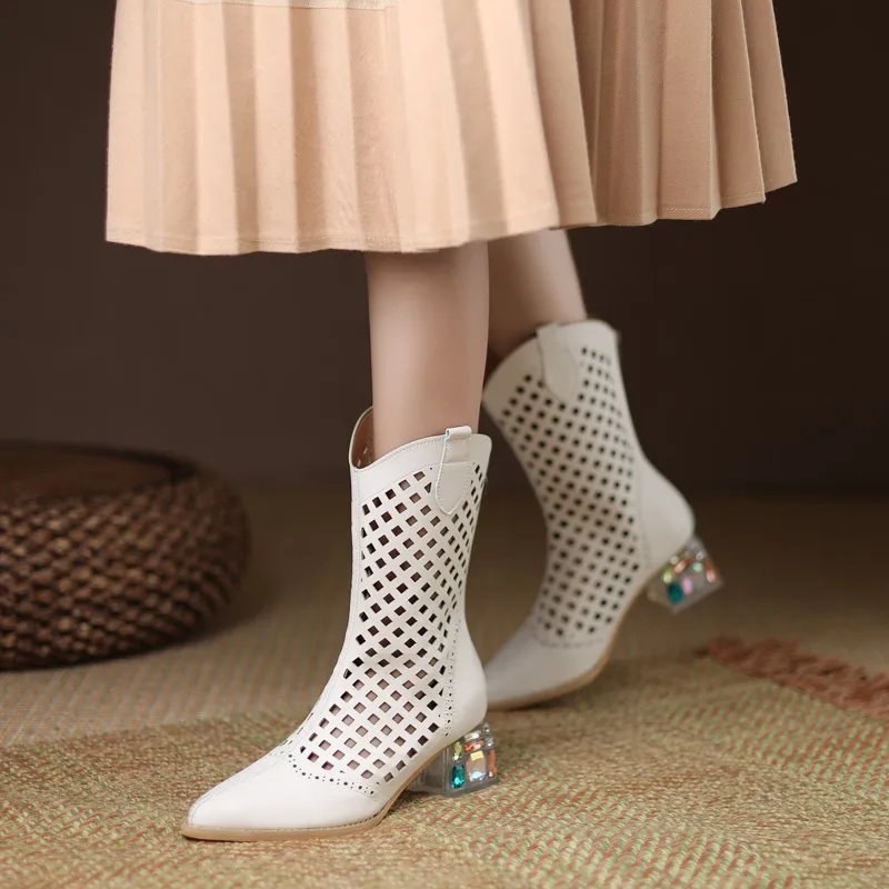 

Boots Women New 2022 Shoes Round Toe Autumn Ladies Mid-Calf Mid Calf Low Pointy Summer Rock Rubber Flock Fabric Basic PU Slip-O