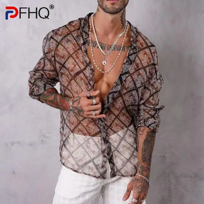 

PFHQ 2023 Original Summer Elegant Men's Perspective Shirt Long Sleeve High Quality Trendy Beach Hawaiian Tops Clothes Casual New