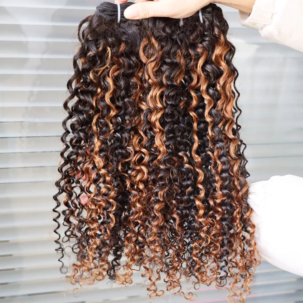 100% Real Human Hair Extensions Indian Hair Bundles Highlight Ombre 1B 30 Blonde Jerry Curly Hair Weft Weaving for Black Women