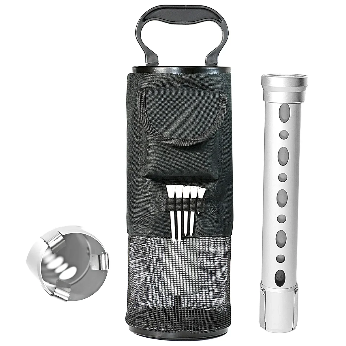 

Golf Ball Picker Pick-Up Bag Retriever Pocket Scooping Device Storage Bag Zipper Golf Ball Pick Up BagDurable Aluminum Alloy