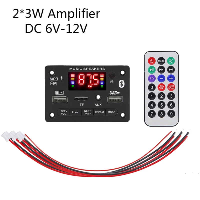 

2*3W Amplifier MP3 Player Decoder Board 6V-18V Bluetooth 5.0 Car FM Radio Module