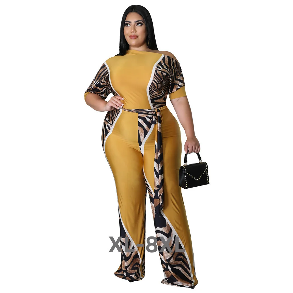 

Plus Size Women Jumpsuits Leopard Chain Print One Piece Outfit Fashion Patchwork Club Jumpsuits Summer 3xl 4xl 5xl 6xl