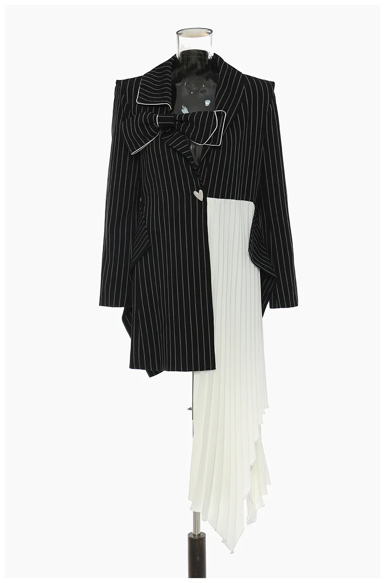 

Getspring 2022 Blazer Spring Autumn Women Blazer Pleated Striped Long Suit Jacket Fashion Bow Asymetical Blazer Suit Women Coat