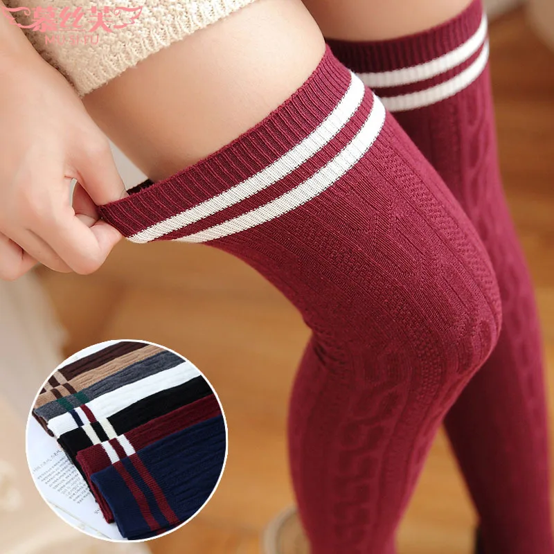 

women's long socks College Wind Thigh High socks Elastic and Over The Knee Girls Womens winter leg warmers wraps sock boots