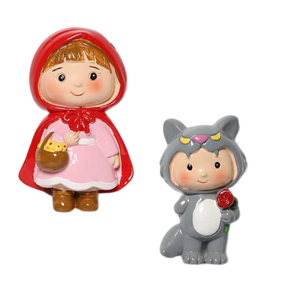 

New Cute Cartoon Fairy Tale Little Red Riding Hood and Big Bad Wolf 3D Resin Refrigerator Stickers for Home Decorations