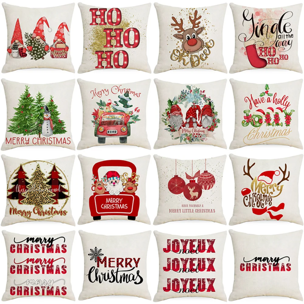 

Рождественская льняная наволочка с принтом, наволочка для подушки в скандинавском стиле для дома, дивана, автомобиля, наволочка для подушки...