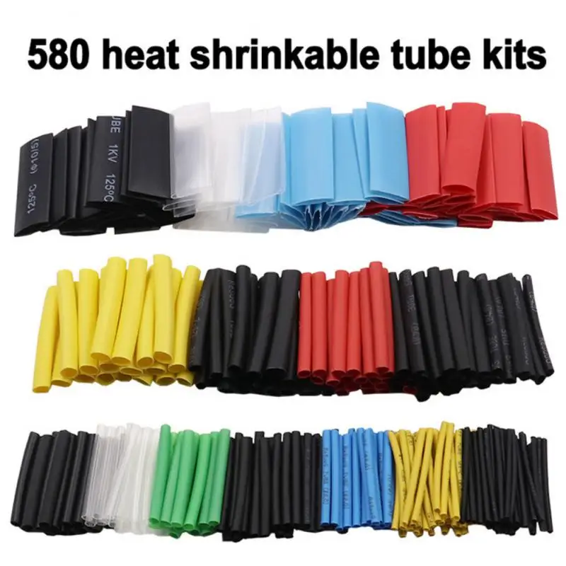 

580pcs Sleeving Wrap Wire Car Electrical Cable Tube kits Heat Shrink Tube Tubing Polyolefin 8 Sizes Mixed Color