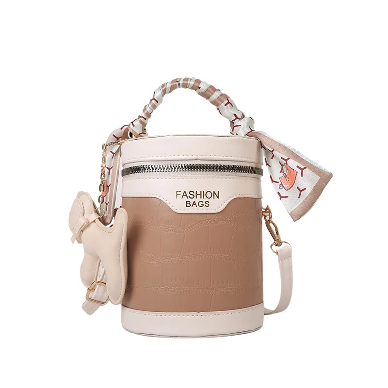 

Women's Luxury Designer Handbag Cylinder Shoulder Bag PU Leather Bucket Crossbody Bag Casual Handbags Purse Bolso niña bandolera