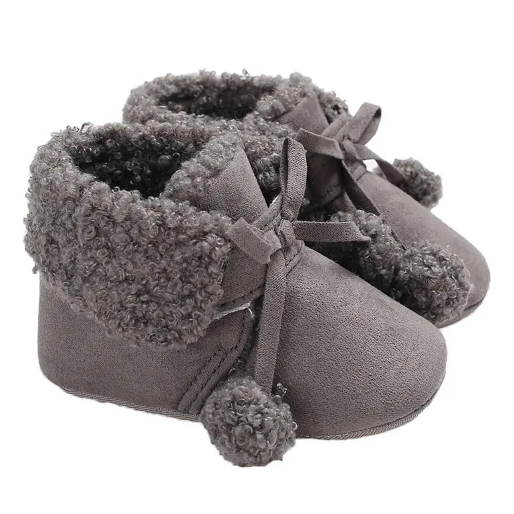

Ботинки с помпоном для маленьких мальчиков и девочек, нескользящая подошва, детская зимняя плоская детская обувь