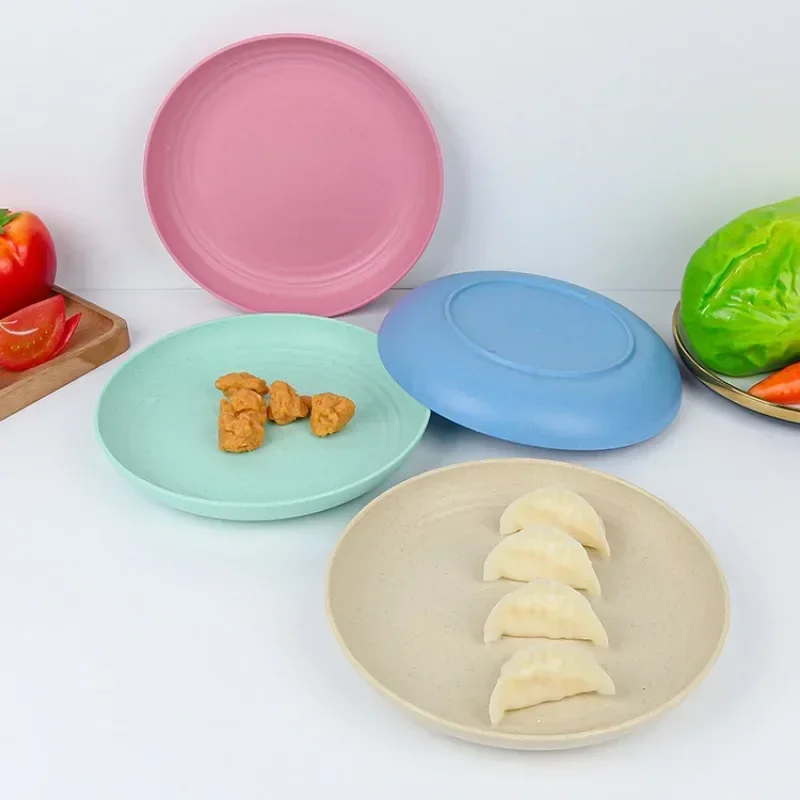 

Wheat Straw Plates 7 Inch Unbreakable Dinner of Dishwasher Microwave Safe Reusable Plate for Kitchen Salad Kids Camping Plastic