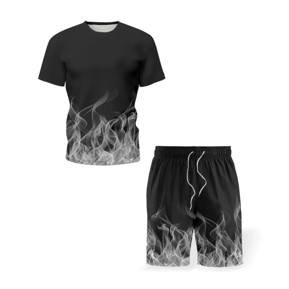 Men Clothes 3D Printed T-shirt Suits Plus Size The Flame Graphic Round Neck Ropa  Designer Short Sleeve 2 Pieces Summer