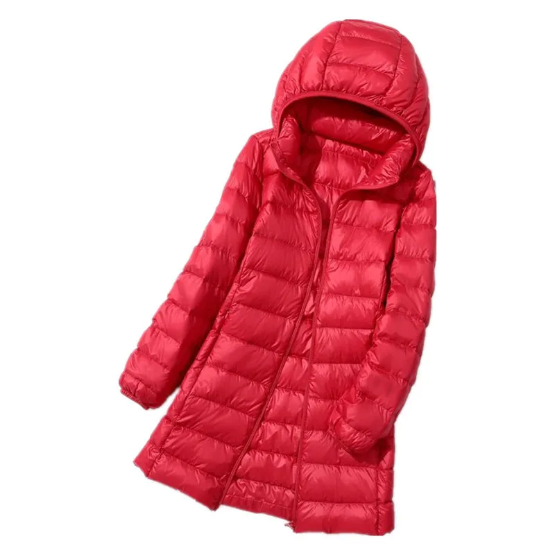Winter Womens Down Jackets Long Ultra Light Thin Casual Coat Puffer Jacket Slim Remove Hooded Parkas