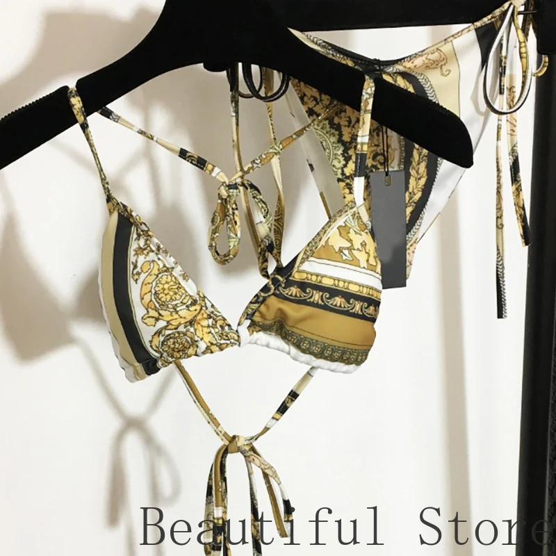 

Classic vintage high end clothes Bikini Sets bathing suit women brand Printed suspender underwear triangle Leggings 2-piece set