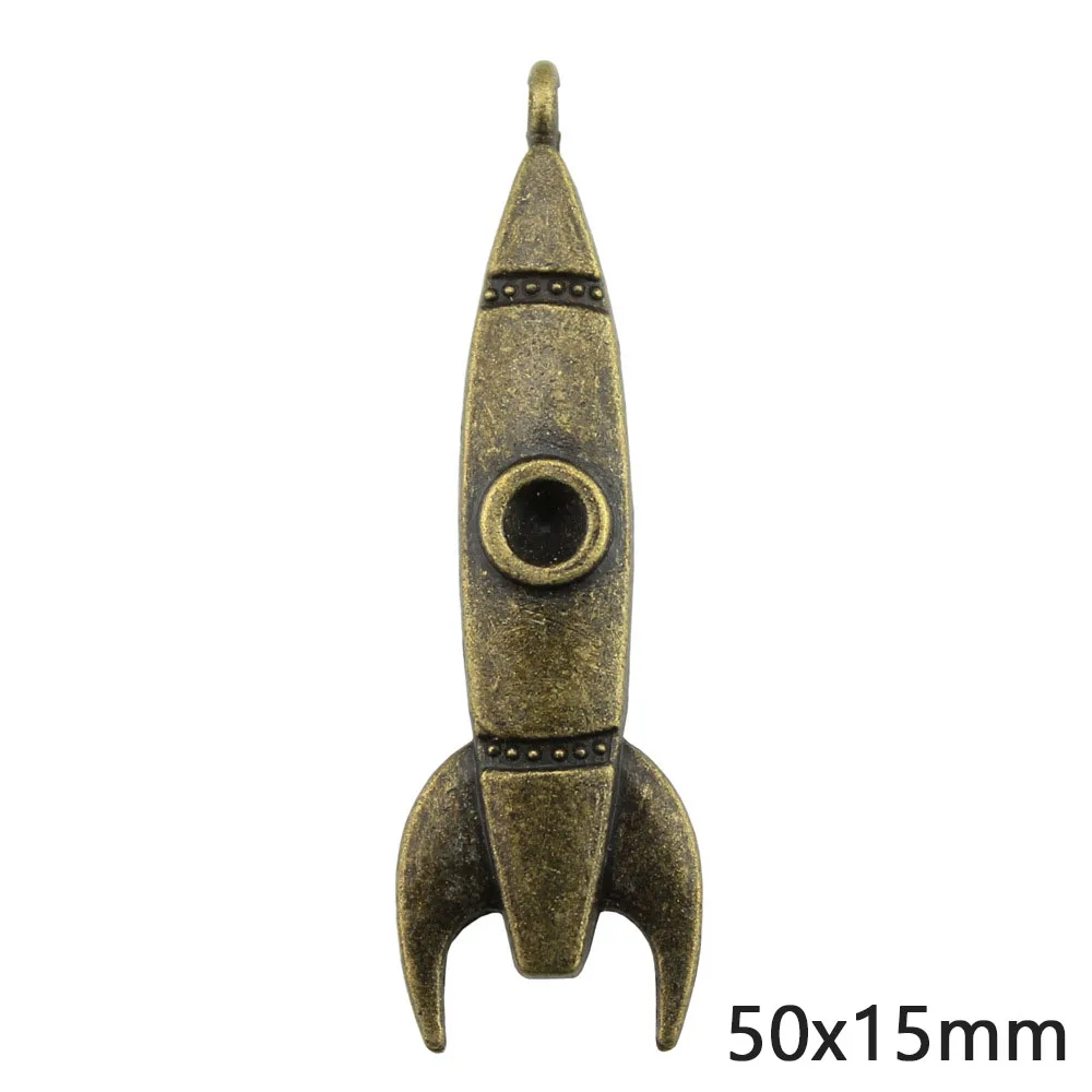 5Pcs 50x15mm Alloy Antique Silver Color Rocket Charms Designer Charms for Jewelry Making DIY Jewelry Findings Accessories