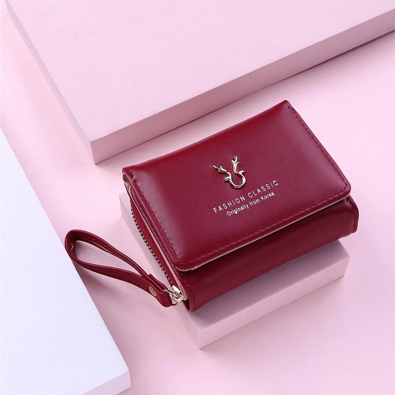 

Women's Retro PU Leather Wallet Female Short Credit Card Holder Coin Purse Trifold Wallets for Girls Ladies Hasp Money Bag E74B
