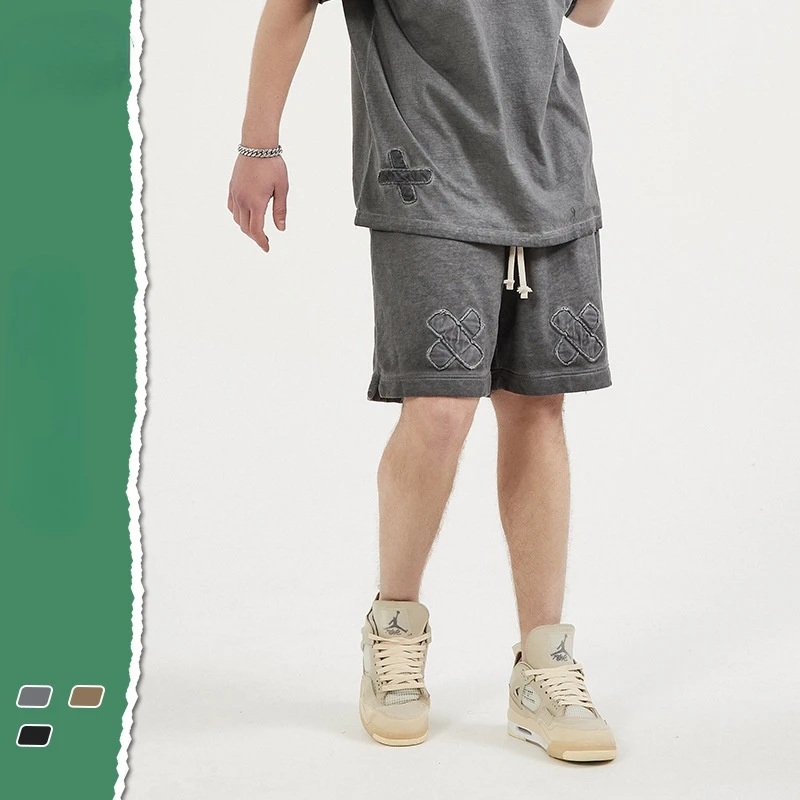 

Шорты мужские с промытой оборкой, тканевые модные повседневные короткие штаны, на клейкой основе, в стиле Хай-стрит, tsb73