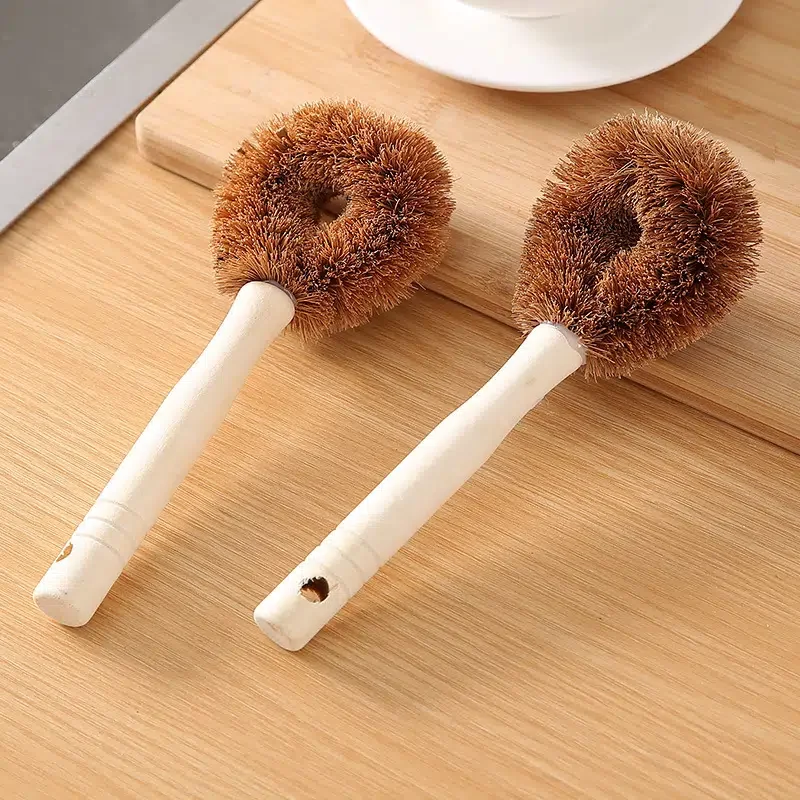 

1pc Natural Coconut Pot Brush, Long Wooden Handle Kitchen Cleaning Tool