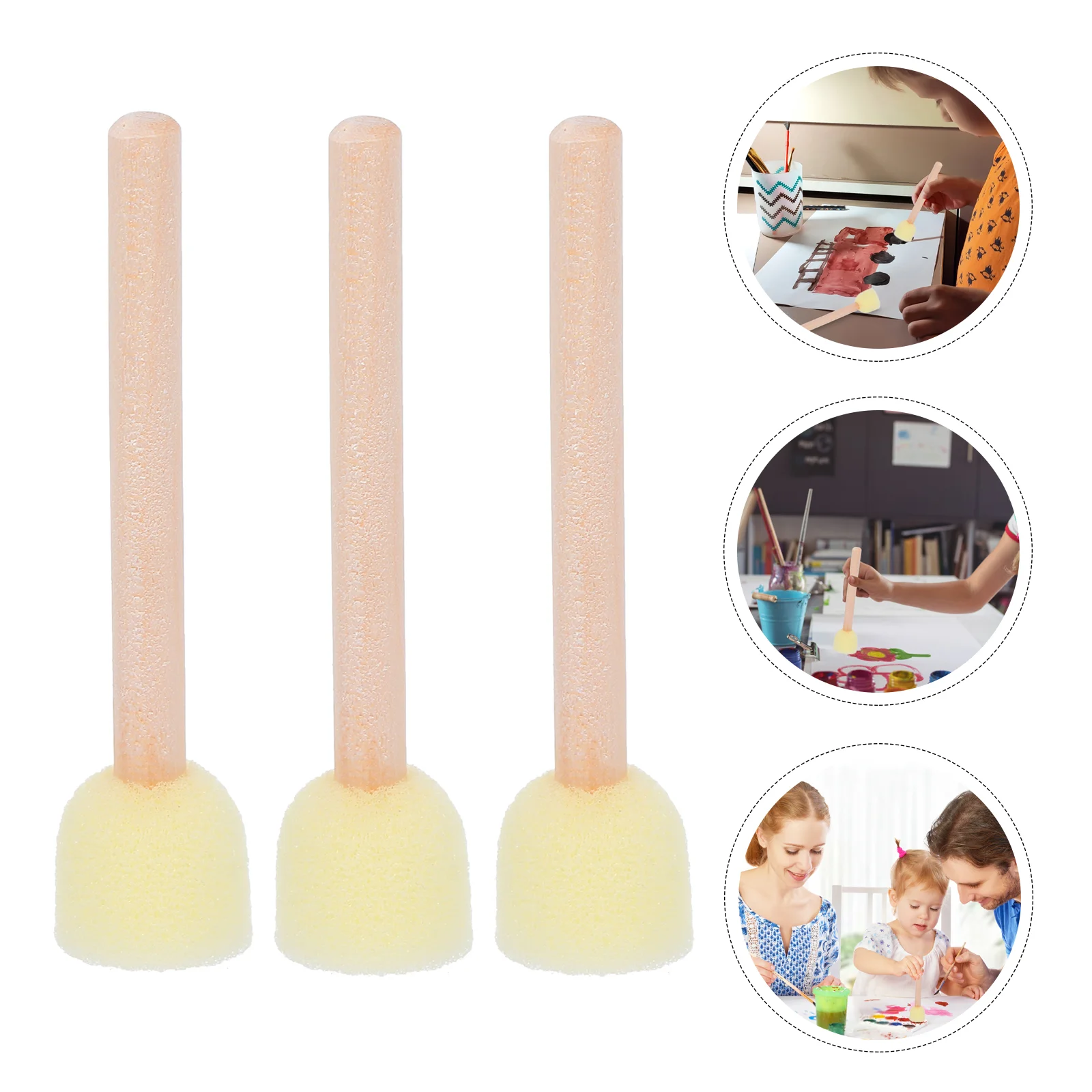 

20 Pcs Sponge Foam Brush Wooden Handle Brushes Kids Paint Painting Tools Crafts Seals Round