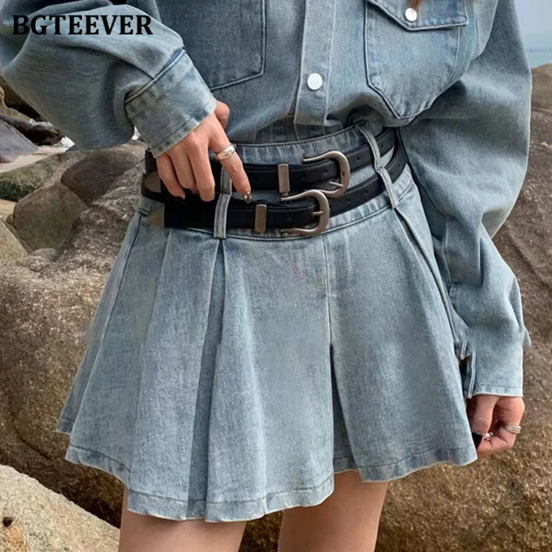 Стильный женский комплект BGTEEVER из 2 предметов с юбкой однобортная джинсовая
