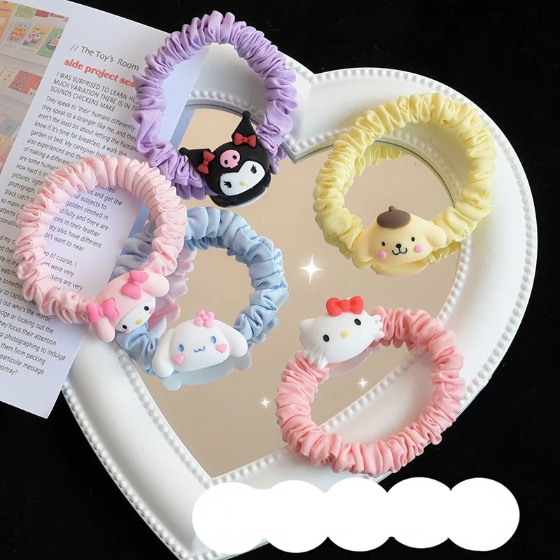 

Sanrio cartoon Kuromi My melody Cinnamoroll Kittycat small intestine hair ring Kawaii sweet girl tie hair rope elastic headdress