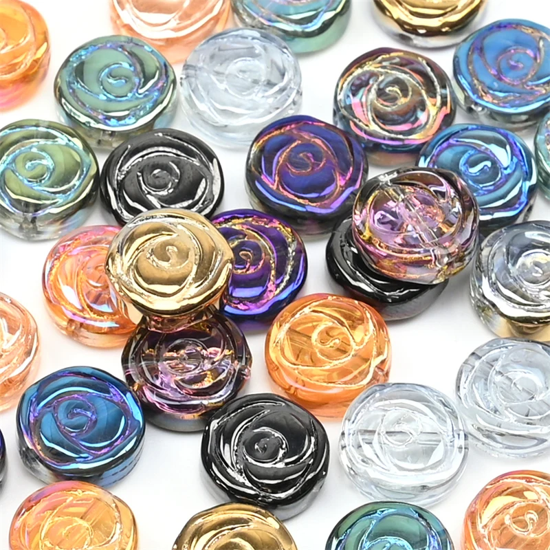 10MM Crystal Rose Beads Round Flat Glass Pendant Beads DIY Hairpin Beaded Bracelet Chain Accessories  Material 30pcs/Pack