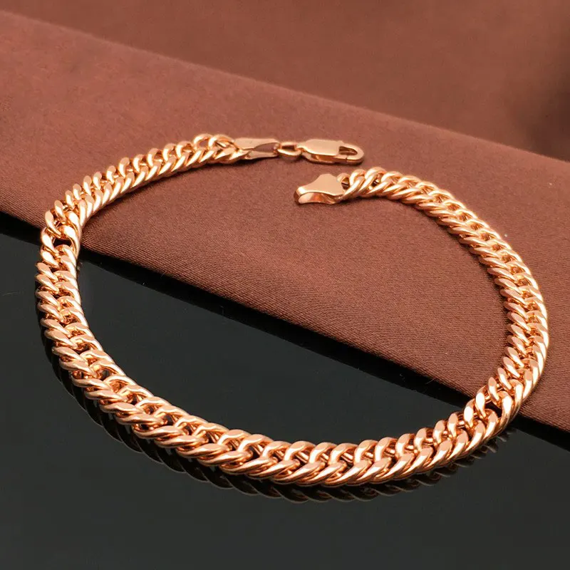 

Широкая позолоченная цепочка для мужчин и женщин, роскошный браслет в стиле хип-хоп из розового золота 14 к, 585 пробы, Модная бижутерия