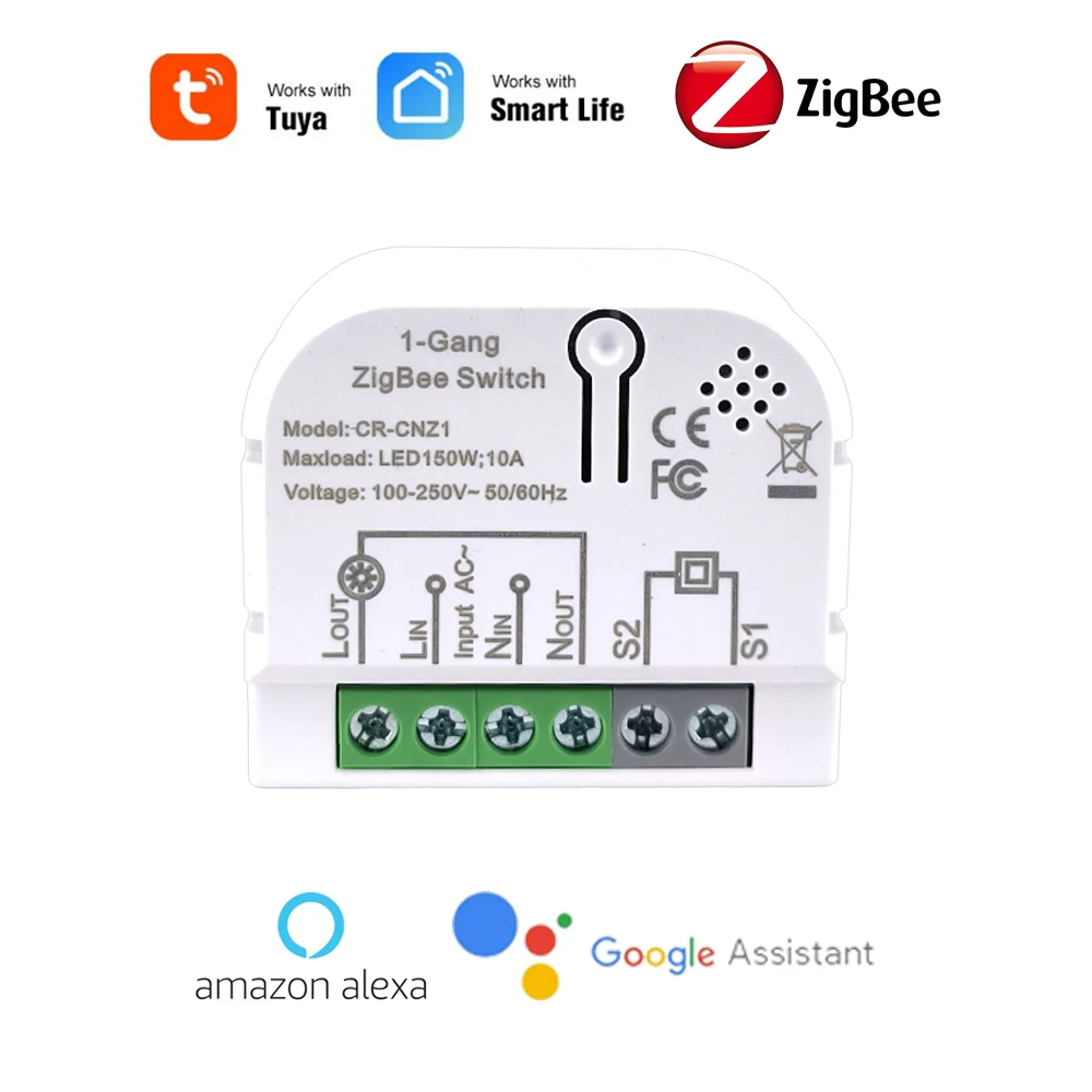

COLOROCK ZigBee Control 1-Gang Light Switch 10A 90-250V AC Tuya Smart Life App Support Google Home Alexa Voice Control