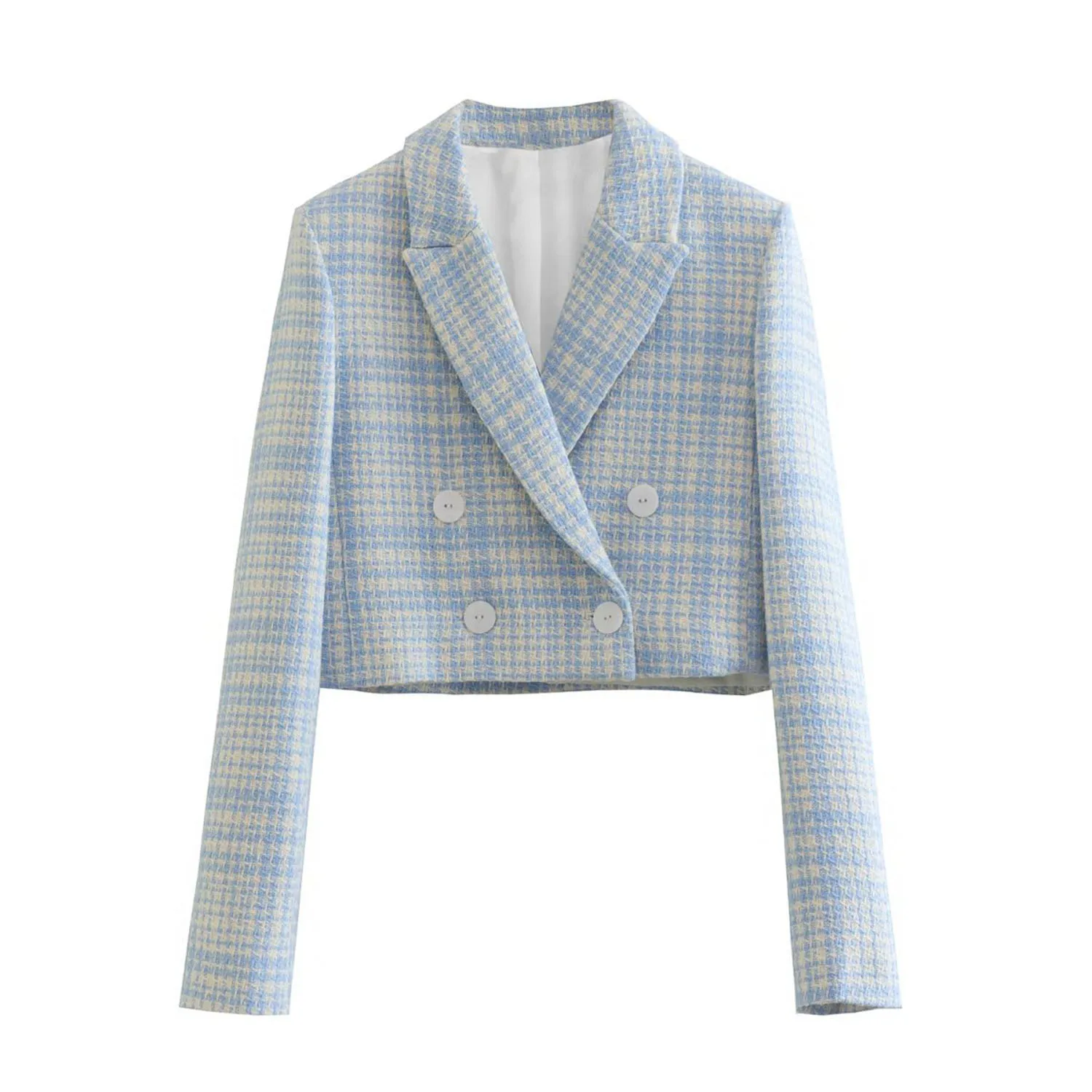 

Chic Office Lady Plaid Short Blazers For Women Elegant Stylish Coats 2023 Women's Long Sleeve Double Breasted Slim Blazer