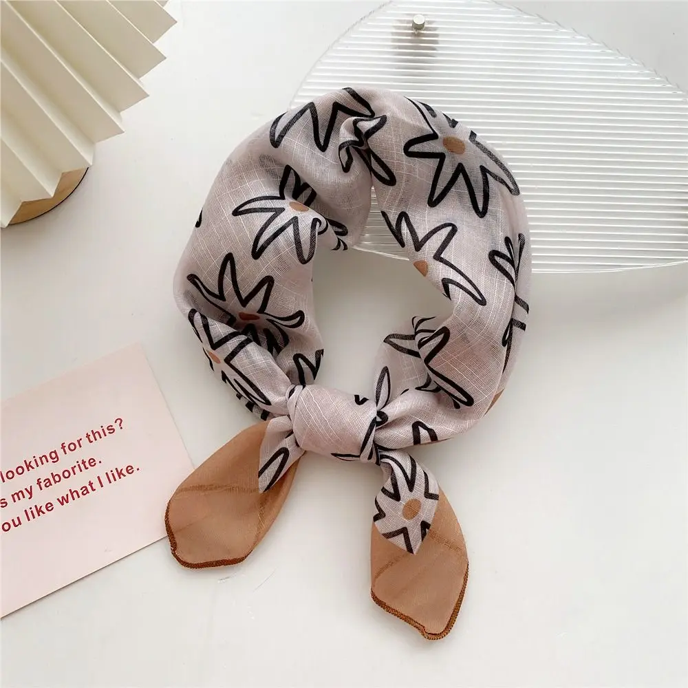 

Scarves Fashion Headband Flower Spring Women Neckerchief Floral Square Scarf Lattice Cotton Scarves Korean Headbands