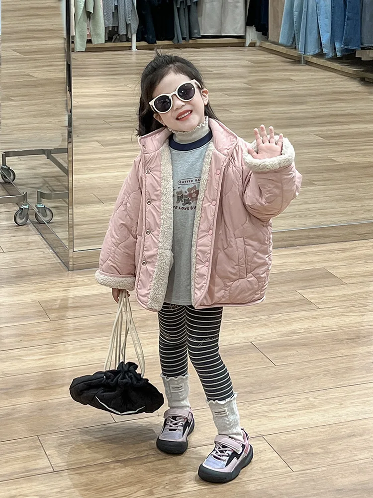 Пальто для девочек двустороннее шерстяное пальто с хлопковой подкладкой новинка