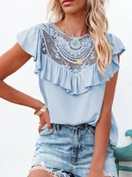elegant ladies clothing 2022 fashion summer new round neck lace crochet tunic casual tops womens loose t shirts street style