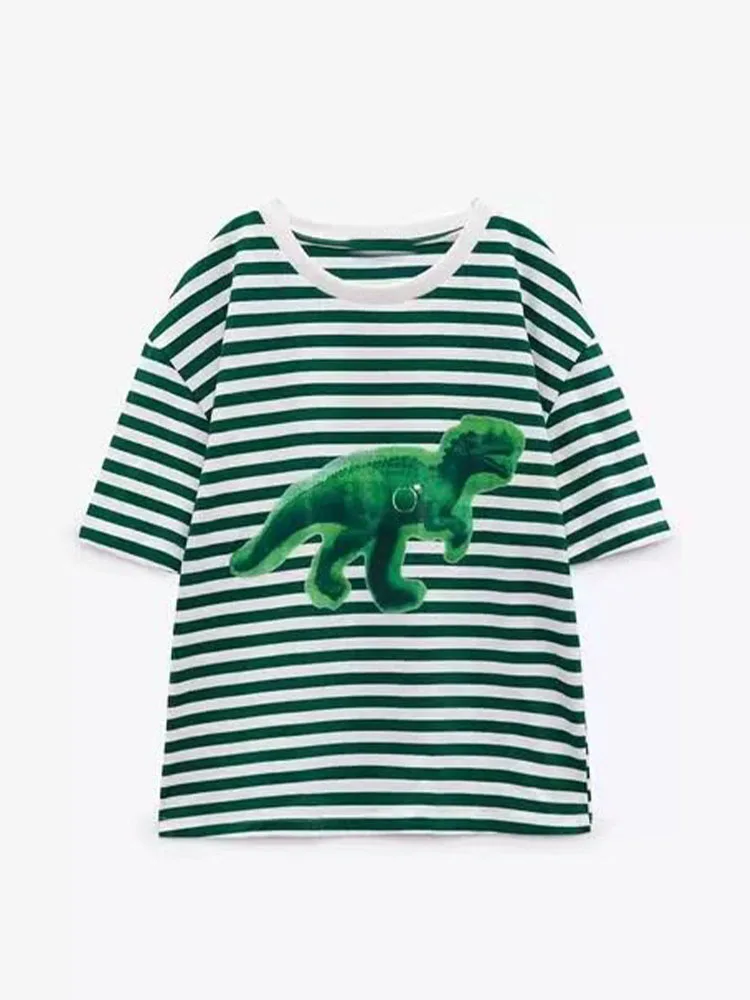 

2022's new women's sweet and age-reducing all-match round neck short-sleeved textured cartoon printed cotton T-shirt top