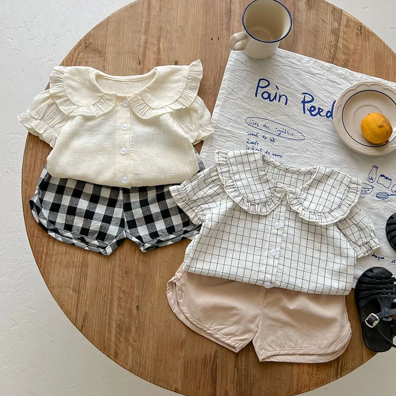 

Infant Baby Girl Short Sleeve Grid Shirt + Shorts Children's Suit Summer Newborn Clothing Sets Kids Baby Girl Suit Clothes