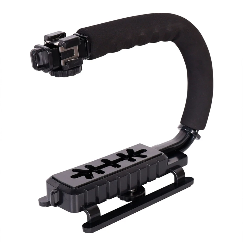 

587D Portable U-Grip Holder with Cold Shoe Mount and Anti-Skid Design Camera Holder for Steadier Shots and Smooth Movements