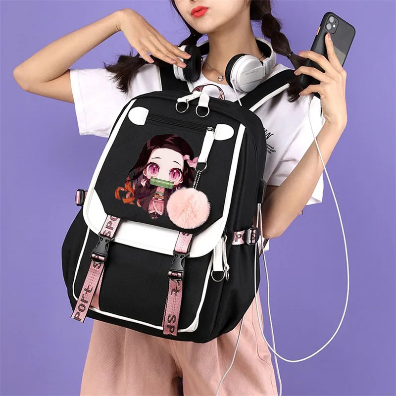 Anime Backpack Demon Slayer Nezuko Kawaii Cartoon Manga School Bag for Student Large Capacity to Travel Daily Kids Gift Bookbags