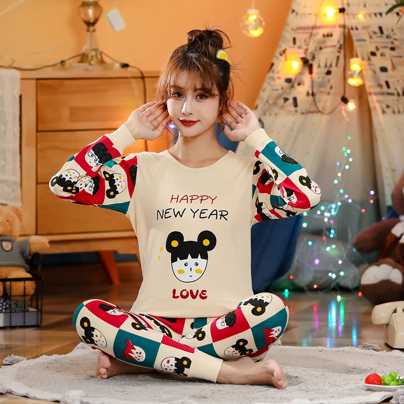 Подростковая пижама с длинными рукавами 100% хлопок пижамы комплекты одежды для